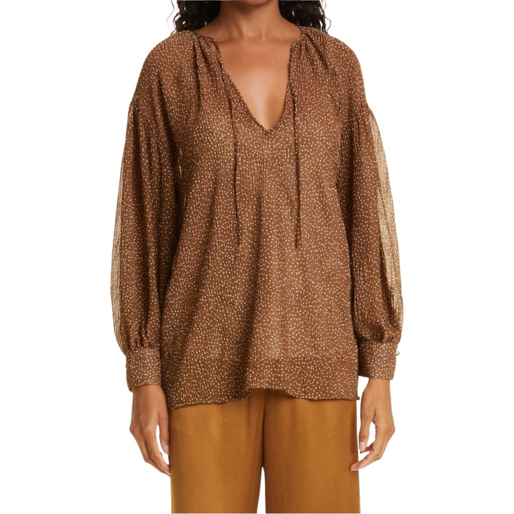 Vince NWT Starry Dot Shirred Split Neck Blouse - XL